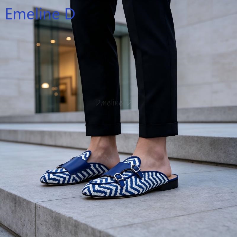 Shoes Heels Men - Woven Textile Backless Loafer Mules Metal