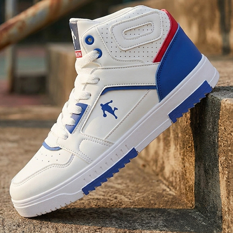 Men Shoes White Colour - Men's White High-Top Color Block Sneakers,