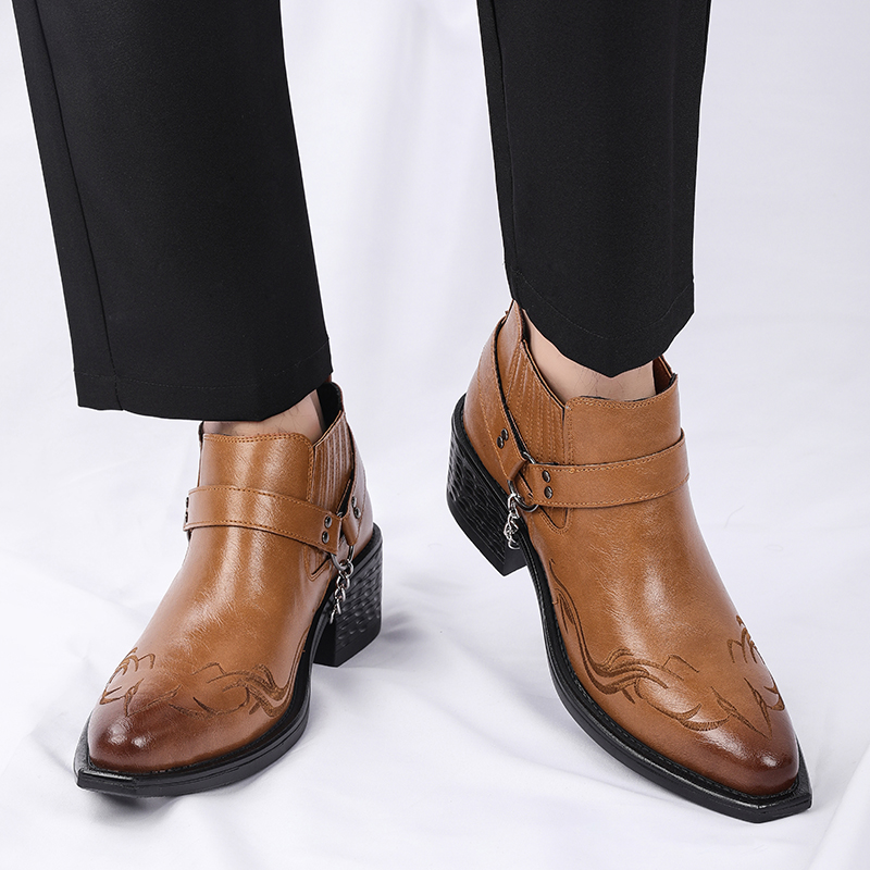 New Brown /Black Cow Leather B - Shoes Heels Men 评论和价格