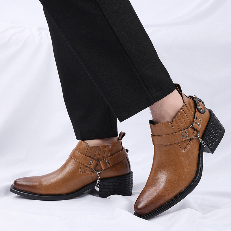 New Brown /Black Cow Leather B - Shoes Heels Men 评论和价格