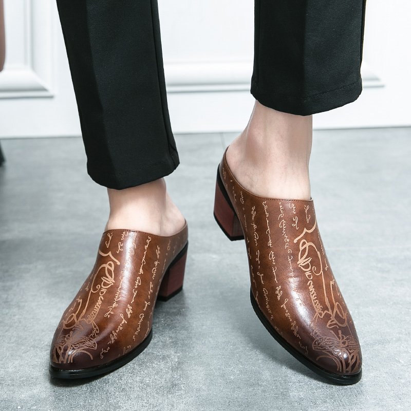 Men Brown Leather Mules Slippe - Shoes Heels Men 评论和价格